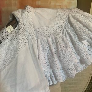 White eyelet two piece skirt and top